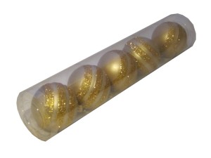 Bombki nietłukące ZŁOTE paski 8cm. Tuba 5szt
