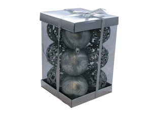 Bombki nietłukące SREBRNE 8cm. Ażurowe i matowe 12szt.