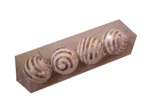 Bombki nietłukące BIAŁO-SREBRNE 7cm. Cekiny 4szt. 