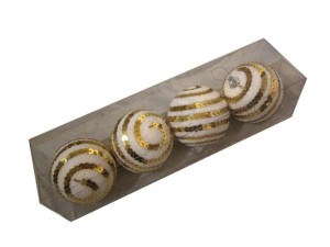 Bombki nietłukące BIAŁO-ZŁOTE 7cm. Cekiny 4szt. 