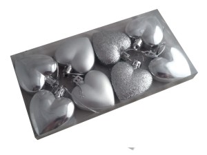 Bombki serca SREBRNE 5cm |Kostka 8szt