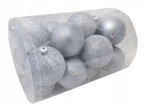 Bombki nietłukące SREBRNE 8cm. Tuba 16szt.