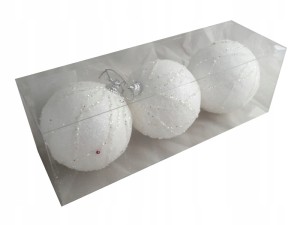 Bombki BIAŁE z brokatem 8cm |Kostka 3szt