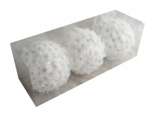 Bombki BIAŁE z włoskami 8cm |Kostka 3szt