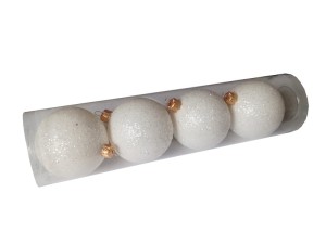 Bombki nietłukące BIAŁE brokatowe 8cm. Tuba 4szt