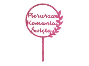 Topper Pierwsza Komunia 23cm wzór 1 | Różowy