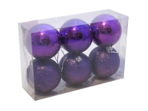 Bombki nietłukące FIOLETOWE 6cm. Kostka 6szt.