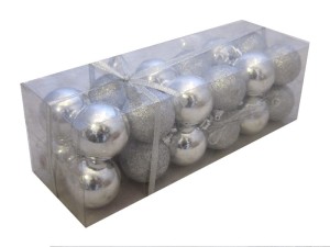 Bombki nietłukące SREBRNE 5cm. Kostka 24szt.
