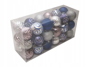 Bombki nietłukące SREBRNE/NIEBIESKIE 6cm | 36szt