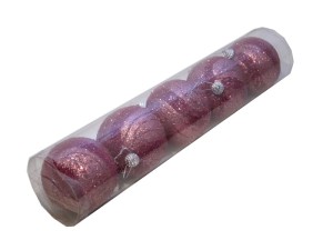 Bombki nietłukące Różowe jas brokat 8cm. Tuba 5szt