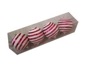 Bombki nietłukące BIAŁO-RÓŻOWE 7cm. Cekiny 4szt.